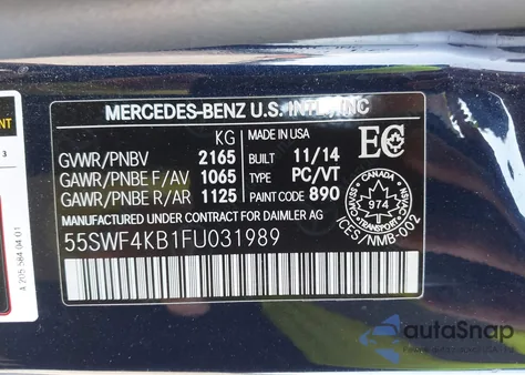 2015 Mercedes-Benz C 300 4Matic/Luxury 4Matic/Sport 4Matic from USA, damaged, VIN 55SWF4KB1FU031989